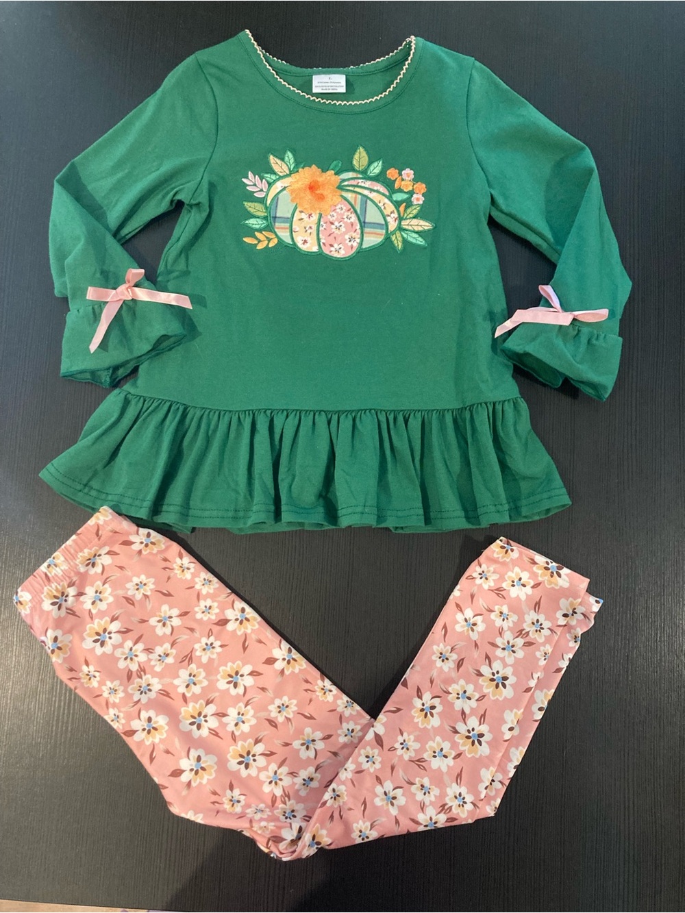 Boutique Girls Milk Silk Fall Pumpkin Floral Long Sleeve & Pants Set - Size 4